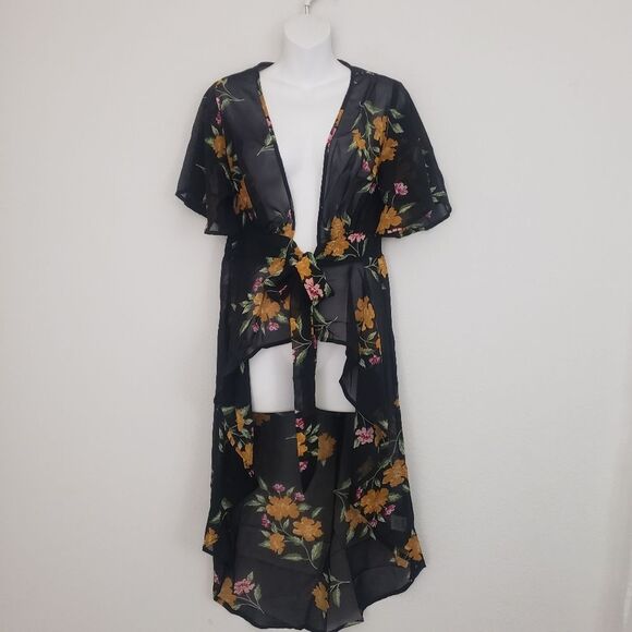 Live 4 Truth Floral Kimono Top Black Small Sheer Boho Cover Up Dark Fairy - Picture 1 of 7